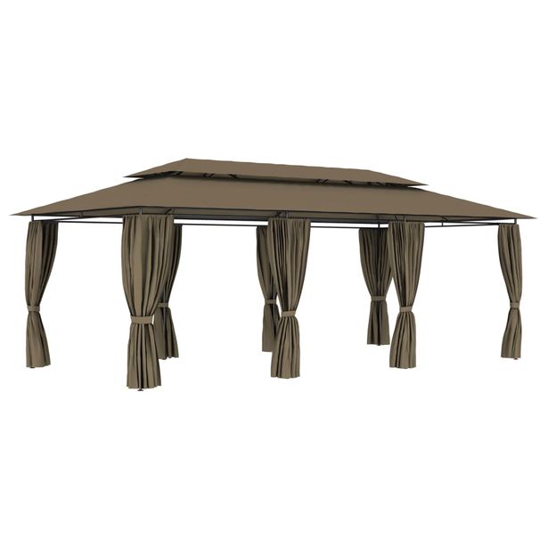 Huvimaja verhoilla 600x298x270 cm ruskeanharmaa 180 g neliömetri