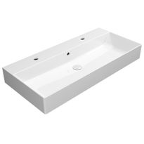 Pesuallas Interia Kube X 100x47cm, 2 hanareikää, tasainen pohja, ExtraGlaze-pinnoite, valkoinen