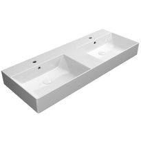 Pesuallas Interia Kube X 120x47cm, kaksoisallas, tasainen pohja, ExtraGlaze-pinnoite, valkoinen