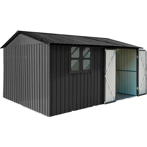 Pihavarasto Fornorth, 375x286x162cm, ikkuna, musta