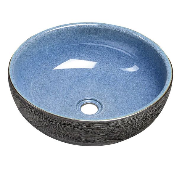 Keraaminen pesuallas Interia Priori PI020, pöytätasolle, koristemaalattu, sininen/harmaa, 420 X 420 X 150 mm