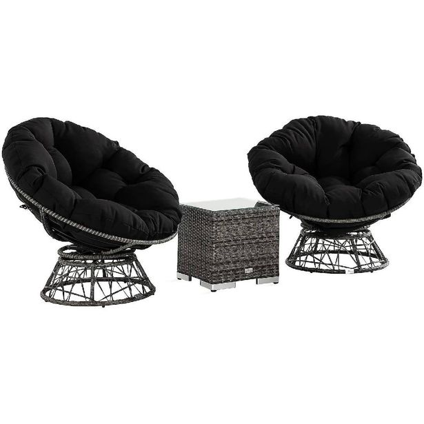 Parvekesetti Cozy, 2 nojatuolia, 2-istuttava, musta