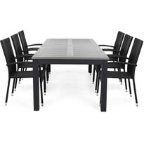Ruokailuryhmä Monaco 220-280, 6 Thor Light tuolia, musta
