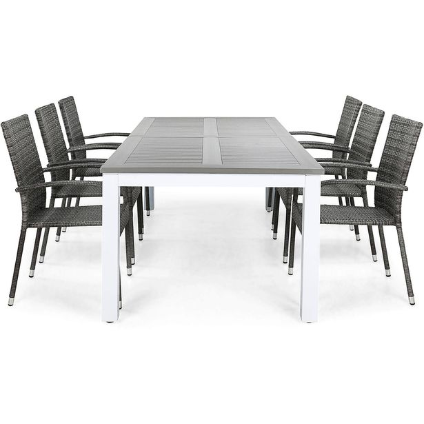 Ruokailuryhmä Monaco 220-280, 6 Thor Light tuolia, harmaa