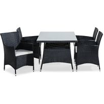Ruokailuryhmä Thor, 4 Thor tuolia + valkoiset pehmusteet, musta
