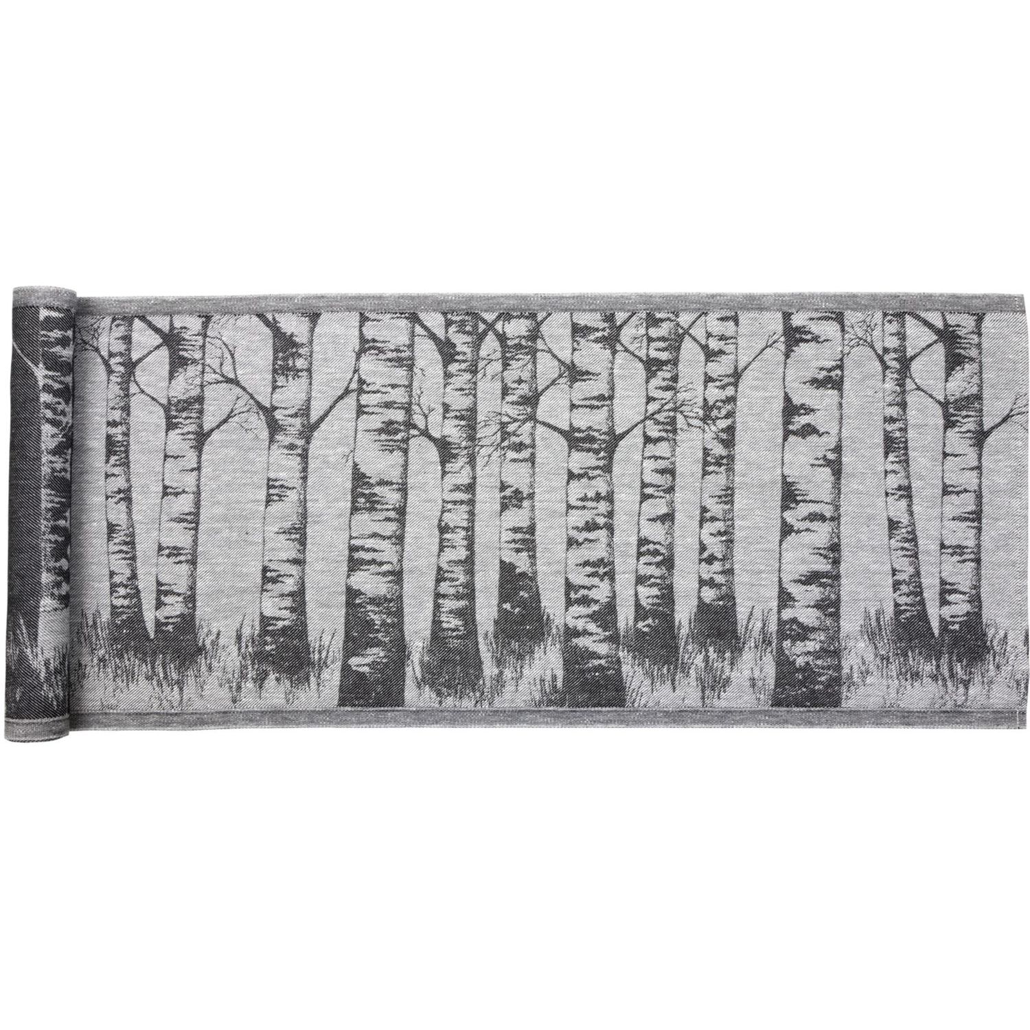 Laudeliina Jokipiin Pellava Koivikko, 45x160cm, valkoinen/musta