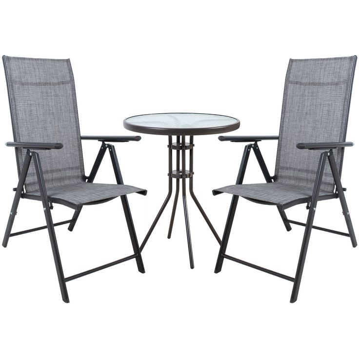 Garden furniture set DUBLIN table and 2 foldable chairs, grey