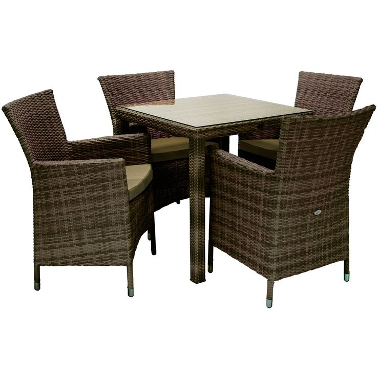 Garden furniture set WICKER table and 4 chairs, dark brown
