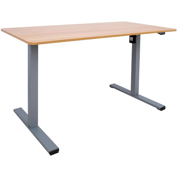 Desk ERGO OPTIMAL with 1 motor 140x70xH71-116cm, hickory/silver grey