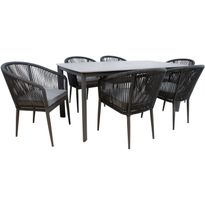 Puutarhakalustesetti Home4You BEIDA köysipunostuoleilla, 6 tuolia, harmaa