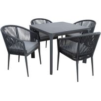Puutarhakalustesetti Home4You CARVES köysipunostuoleilla, 4 tuolia, harmaa