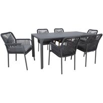 Puutarhakalustesetti Home4You CARVES olefiiniköysipunostuoleilla, 6 tuolia, harmaa
