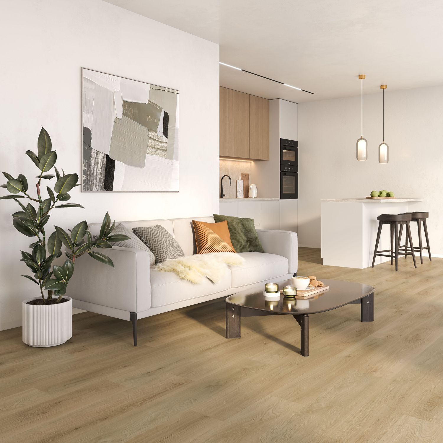 Vinyylilankku Karitma Premium Rigid Vinyl 7002 Canyon Oak, vaaleanruskea, integroitu askeläänieriste