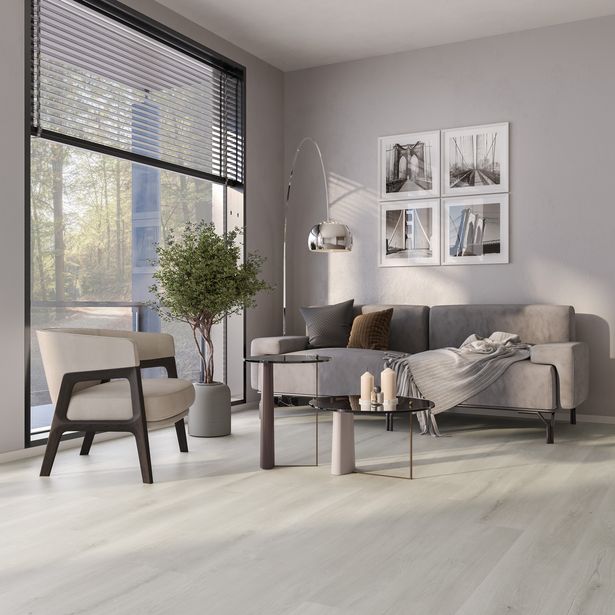 Vinyylilankku Karitma Premium Rigid Vinyl 7015 Silver Oak, vaaleanharmaa, integroitu askeläänieriste