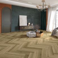 Kivikomposiittikalanruotovinyylilankku DomusFlooring Loihi luonnontammi, integroitu askeläänieriste