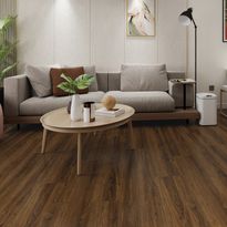 Kivikomposiittivinyylilankku DomusFlooring Pellervon pähkinä, integroitu askeläänieriste