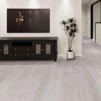 Kivikomposiittivinyylilankku DomusFlooring Tuulikin tuhkatammi, integroitu askeläänieriste