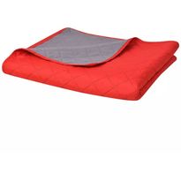 Kaksipuolinen tikattu päiväpeite punainen &amp; harmaa 230x260cm