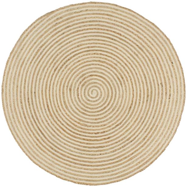 Käsintehty pyöreä juuttimatto valkoisella spiraalilla 150 cm_1
