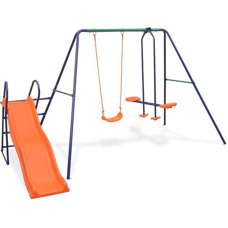 Keinuteline liukumäellä ja 3 istuimella oranssi