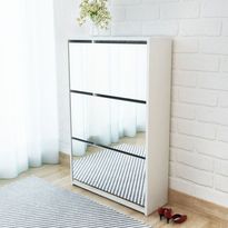 Kenkäkaappi 3 kerrosta ja peilit valkoinen 63x17x102.5 cm