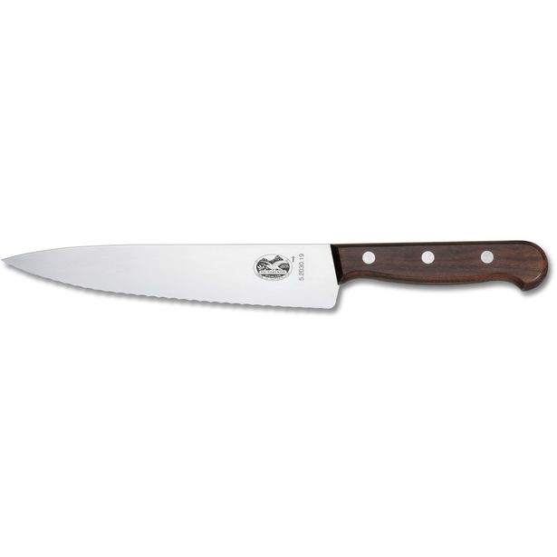 Kokkiveitsi Victorinox Fibrox 19cm sahalaita puukahva