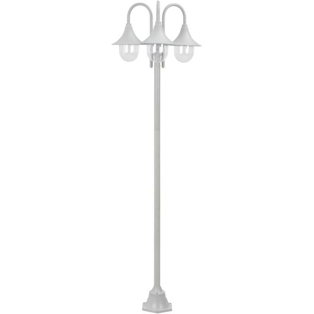 Kolmelyhtyinen pylväsvalaisin puutarhaan e27 220cm valkoinen_1