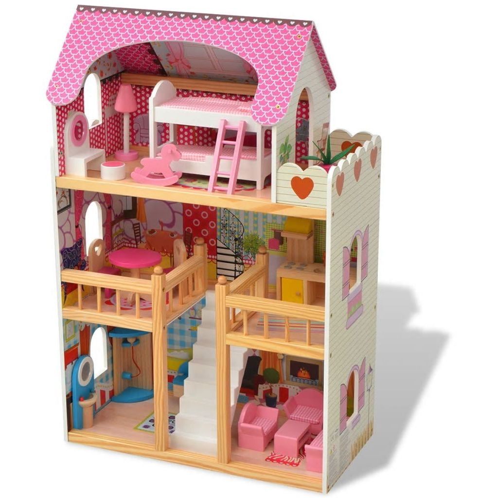 Kolmikerroksinen Nukkekoti Puu 60x30x90 cm