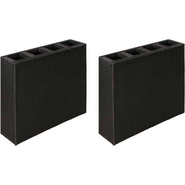 Korotettu kukkalaatikko 4 ruukulla 2 kpl polyrottinki musta_1