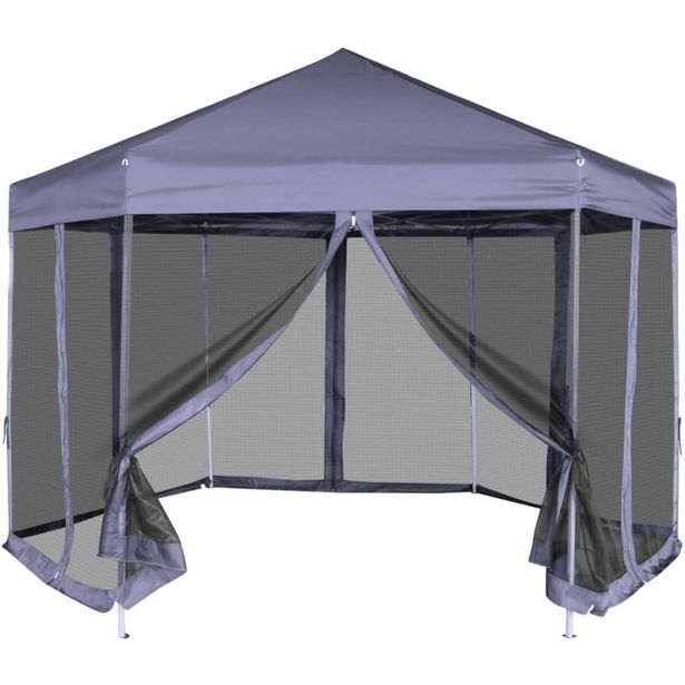 Kuusikulmainen pop-up juhlateltta 6 seinää sininen 3,6x3,1 m_1