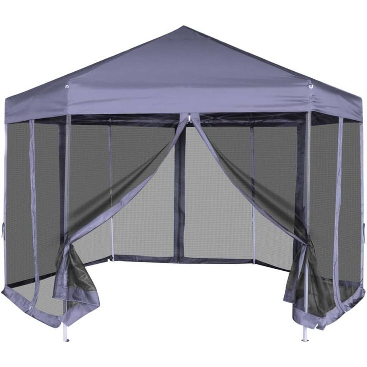 Kuusikulmainen pop-up juhlateltta 6 seinää sininen 3,6x3,1 m_1