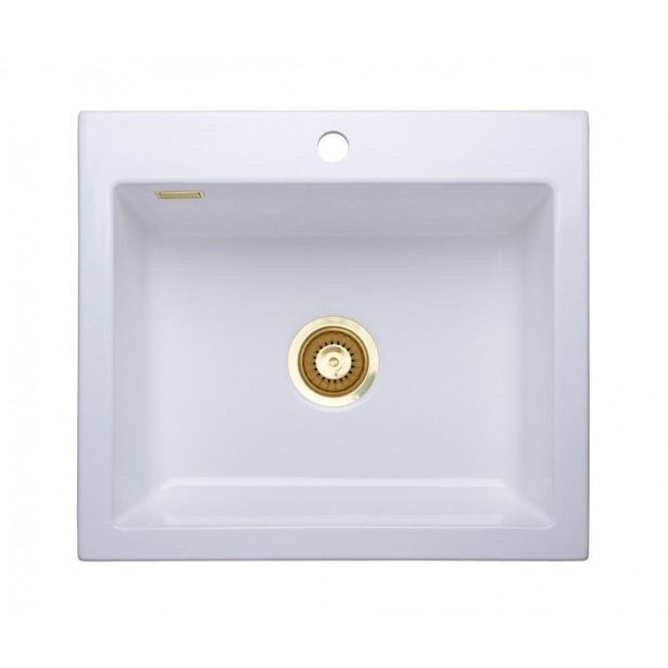 Keittiöallas Lavabo Mera 57, 575x510mm, keraaminen, valkoinen/messinki 