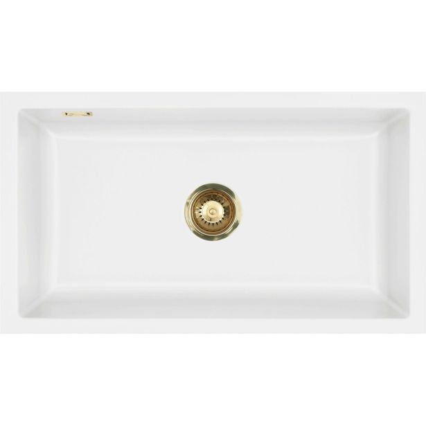 Keittiöallas Lavabo Mera 80 U, 776x441mm, keraaminen, mattavalkoinen/messinki 