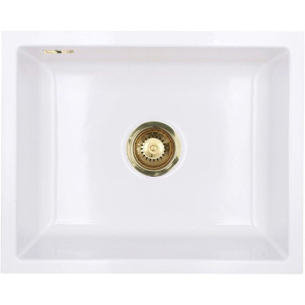 Keittiöallas Lavabo Mera 50 U, 556x441mm, keraaminen, valkoinen/messinki 