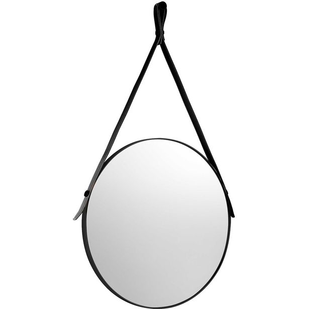 Peili Lavabo, Ø500 mm, mattamusta/ruskea nahkahihna