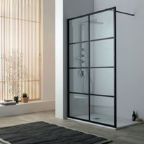 Suihkuseinä Lavabo Walk In, mattamusta profiili, kaksi paneelia, eri kokoja