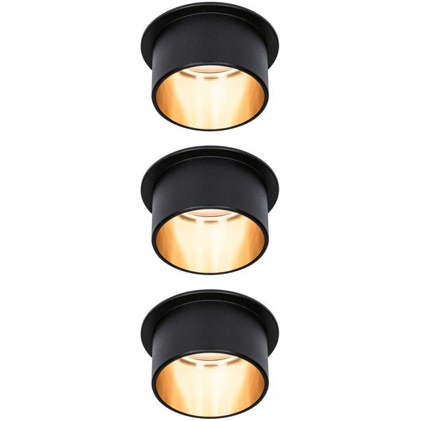 LED-Alasvalosetti Paulmann Gil 3-osainen himmennettävä IP44 2700K mattamusta/kulta
