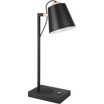 LED-Pöytävalaisin latausasemalla Eglo Lazey-QI, 5.5W, 24x13,5x50cm, musta/puu