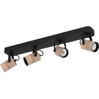 LED-Spottivalaisin Eglo Cayuca, 4-osainen, 58x10cm, musta/puu
