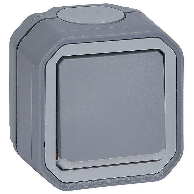 Kaksinapainen kytkin Legrand Plexo 10 A IP55 pinta kontrollivalolla, harmaa