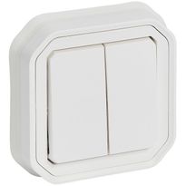 Kaksoismonitoimikytkin/-painike Legrand Plexo 10 A IP55 uppo kiinnityskynsillä, valkoinen