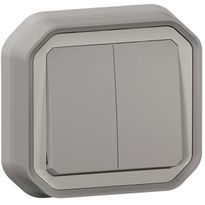 Kaksoismonitoimikytkin/-painike Legrand Plexo New 10 A IP55 uppo kiinnityskynsillä, harmaa