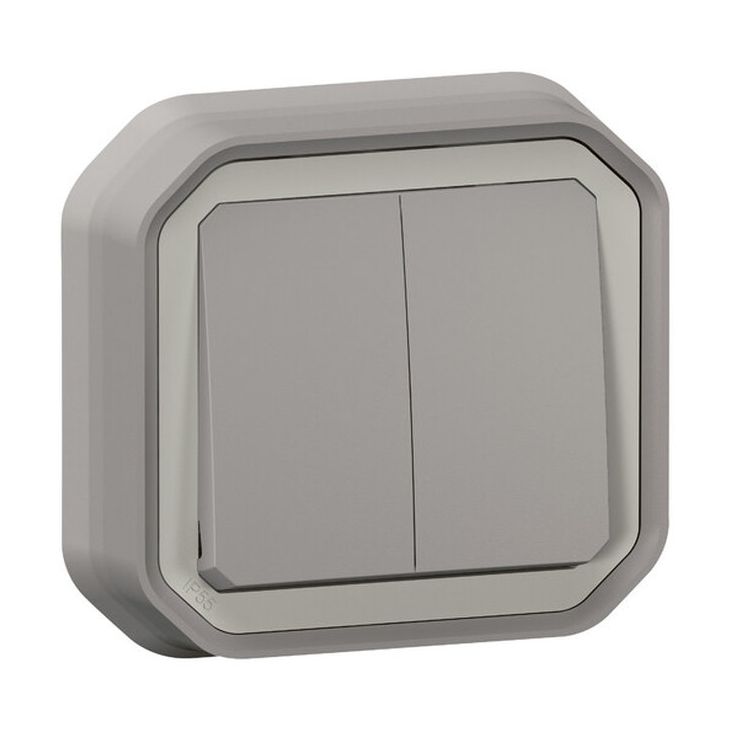 Kaksoismonitoimikytkin/-painike Legrand Plexo New 10 A IP55 uppo kiinnityskynsillä, harmaa