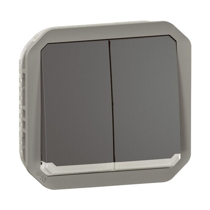 Kaksoismonitoimikytkin/-painikemekanismi Legrand Plexo 10 A IP55 merkkivalolla, antrasiitti