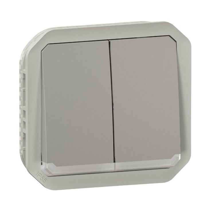 Kaksoismonitoimikytkin/-painikemekanismi Legrand Plexo 10 A IP55 merkkivalolla, harmaa