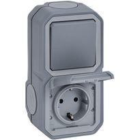 Pistorasia-vaihtokytkinyhdistelmä Legrand Plexo 16 A / 10 AX IP55 pinta, harmaa