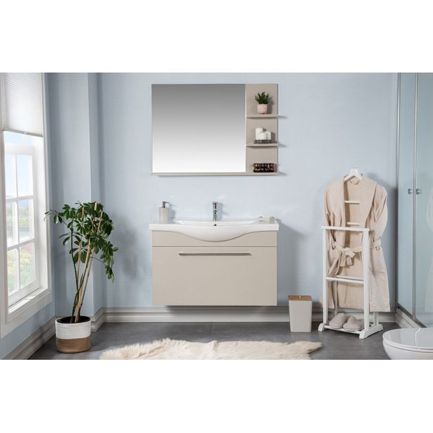 Kylpyhuoneryhmä Linento Bathroom Arches 100 Tan peili sivuhyllyllä