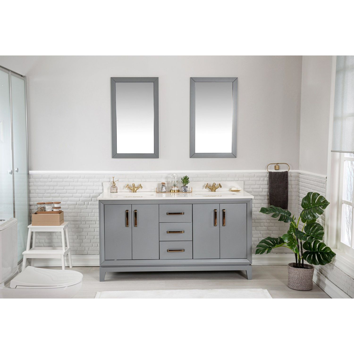 Kylpyhuoneryhmä Linento Bathroom Michigan 60 DarkGrey kaksi allasta ja peiliä