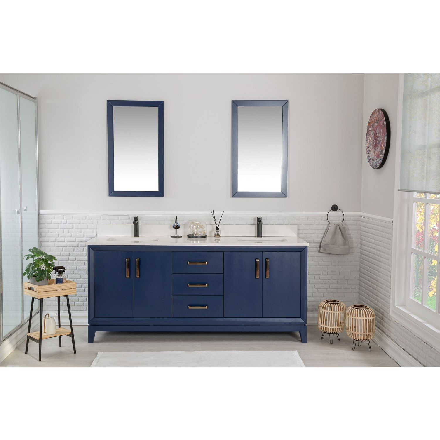 Kylpyhuoneryhmä Linento Bathroom Michigan 72 DarkBlue kaksi allasta ja peiliä