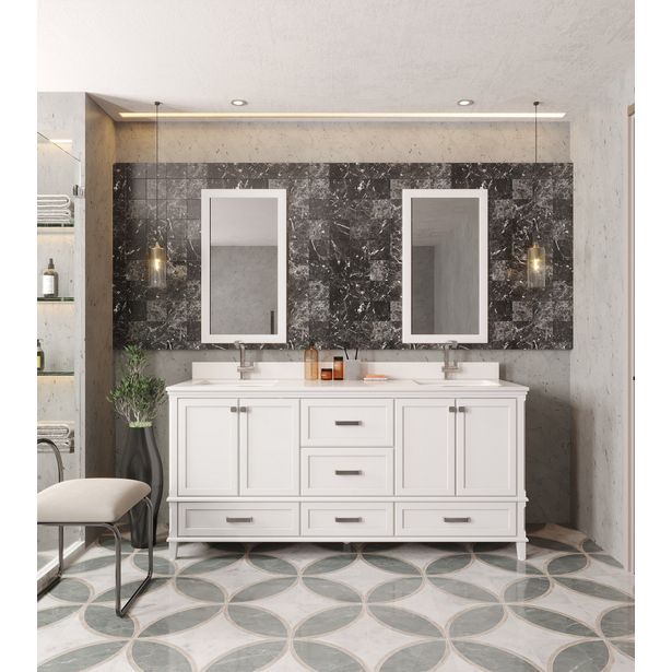 Kylpyhuoneryhmä Linento Bathroom Yukon 72 White kaksi allasta ja peiliä